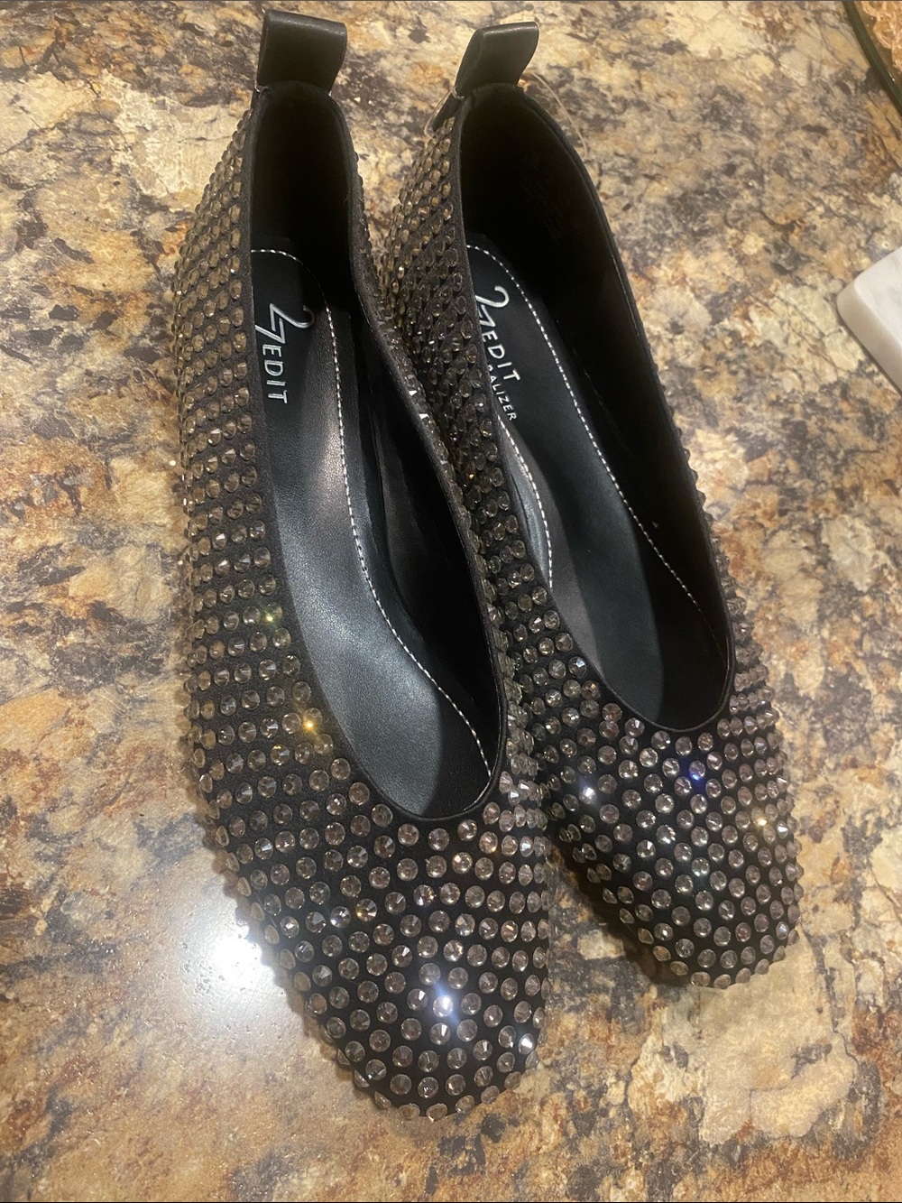 27 EDIT Black Crystal Embellished Ballet Flats